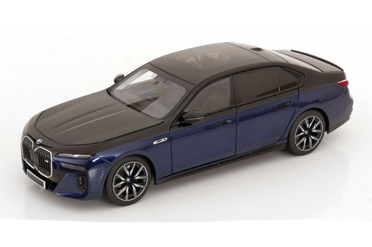 Minichamps 2024 BMW i7 (7 Series) M70 Black and Blue Metallic 1:18