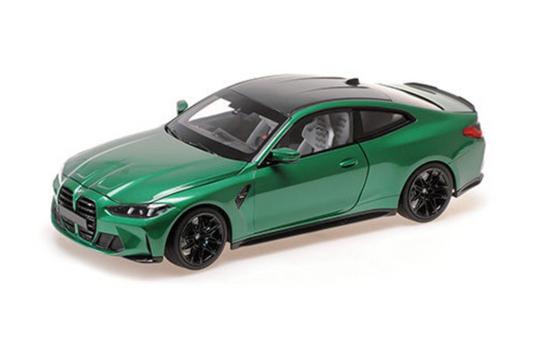 Minichamps 2024 BMW M4 Coupe (G82) w/ Carbon Roof Isle of Man Green Metallic 1:18