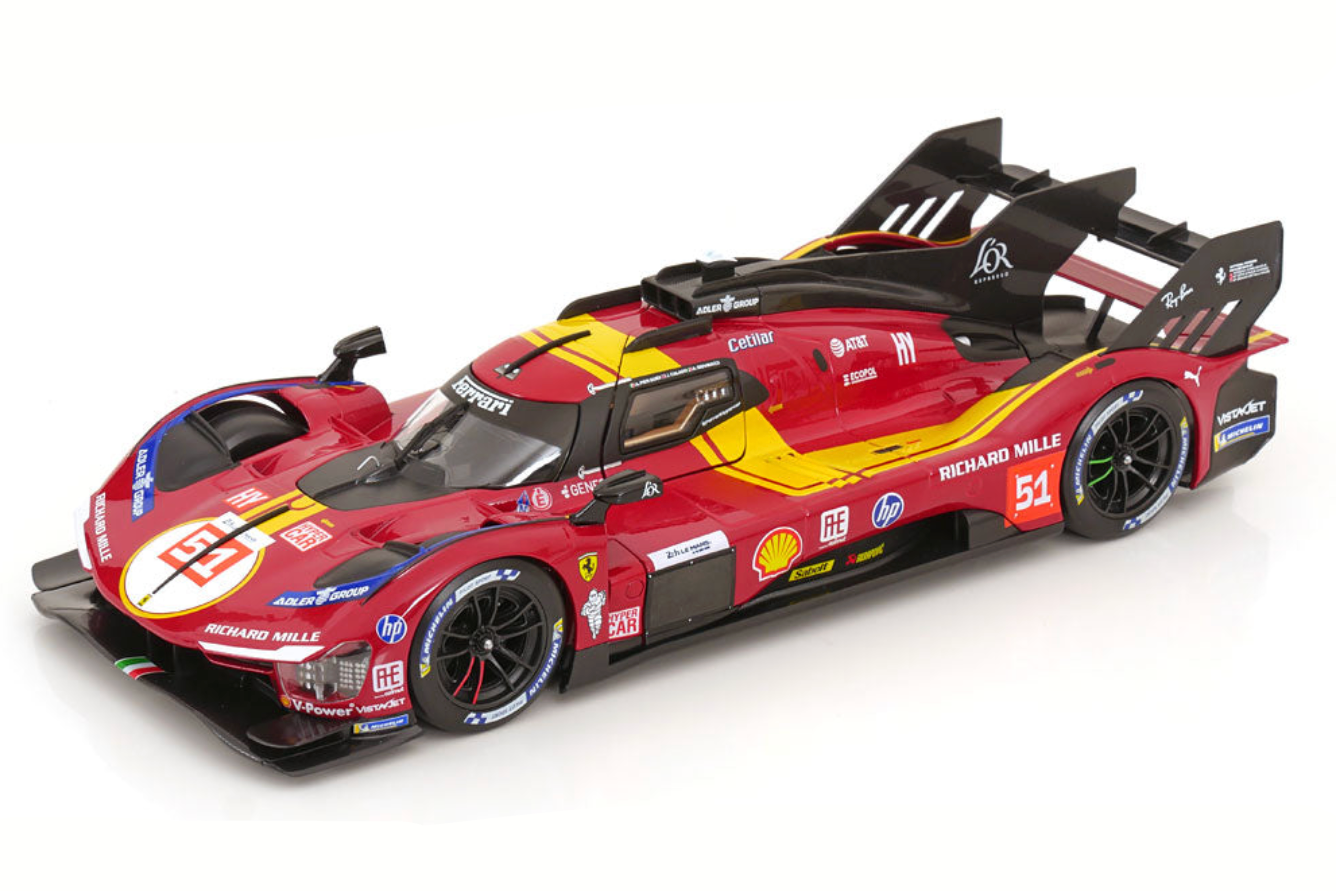 Bburago Ferrari 499P 3.0L Turbo V6 #51 Team Ferrari AF Corse 2025 24hr Le Mans - Red 1:18