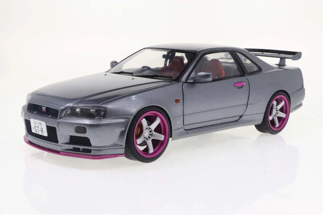 Solido 1999 Nissan Skyline GT-R (R34) Silver w/ Purple Accents 1:18