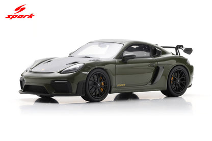 Spark-Model 2023 Porsche 718 Cayman GT4 RS w/ Weissach Package Nato Olive Green 1:18 WITH DISPLAY