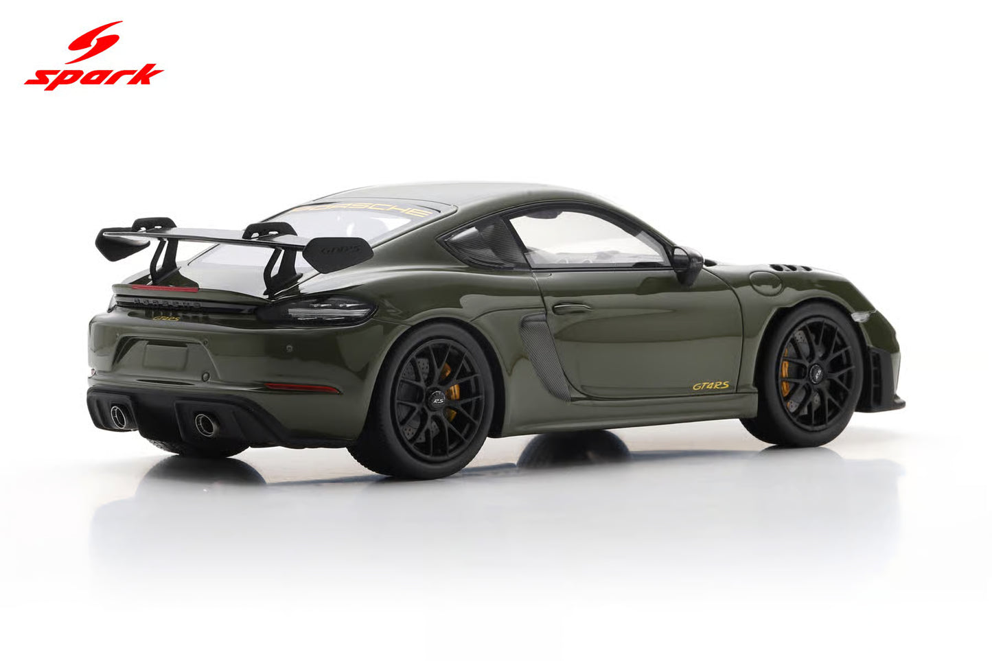 Spark-Model 2023 Porsche 718 Cayman GT4 RS w/ Weissach Package Nato Olive Green 1:18 WITH DISPLAY