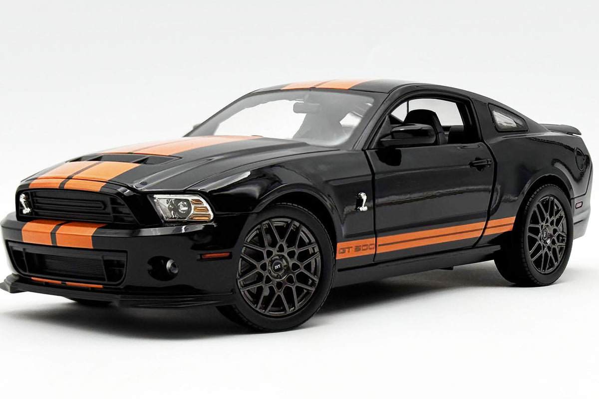 Shelby Collectibles 2013 Ford Shelby Mustang GT500 Black w/ Orange Stripes 1:18