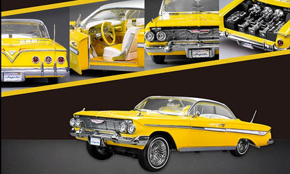 Sun-Star 1961 Chevy Impala Open Hard Top Lowrider w Movable Suspension Yellow 1:18