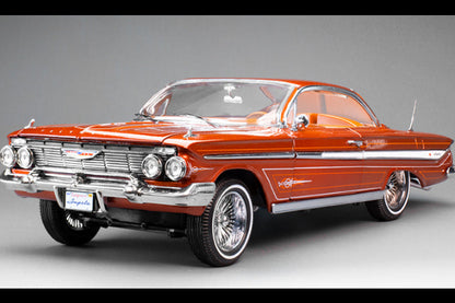 Sun-Star 1961 Chevy Impala Open Hard Top Lowrider w Movable Suspension Orange 1:18