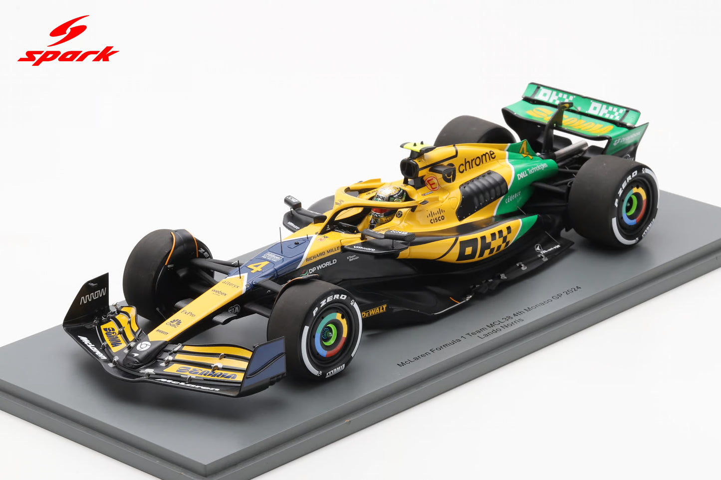 Spark-Model Mclaren F1 Team MCL38 Lando Norris 4th Monaco GP 2024 1:18