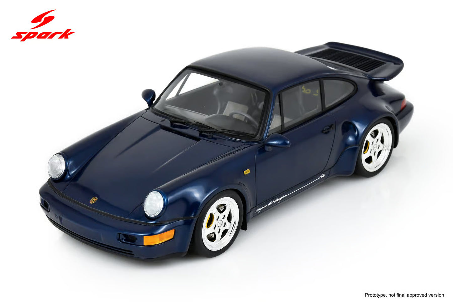 Spark Model 1992 Porsche 911 964 Turbo S Lightweight Dark Blue 1:18 WITH DISPLAY