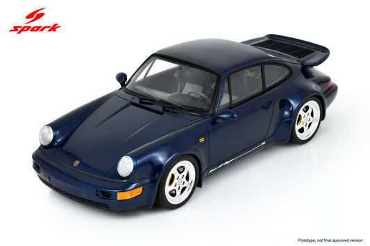 Spark Model 1992 Porsche 911 964 Turbo S Lightweight Dark Blue 1:18 WITH DISPLAY