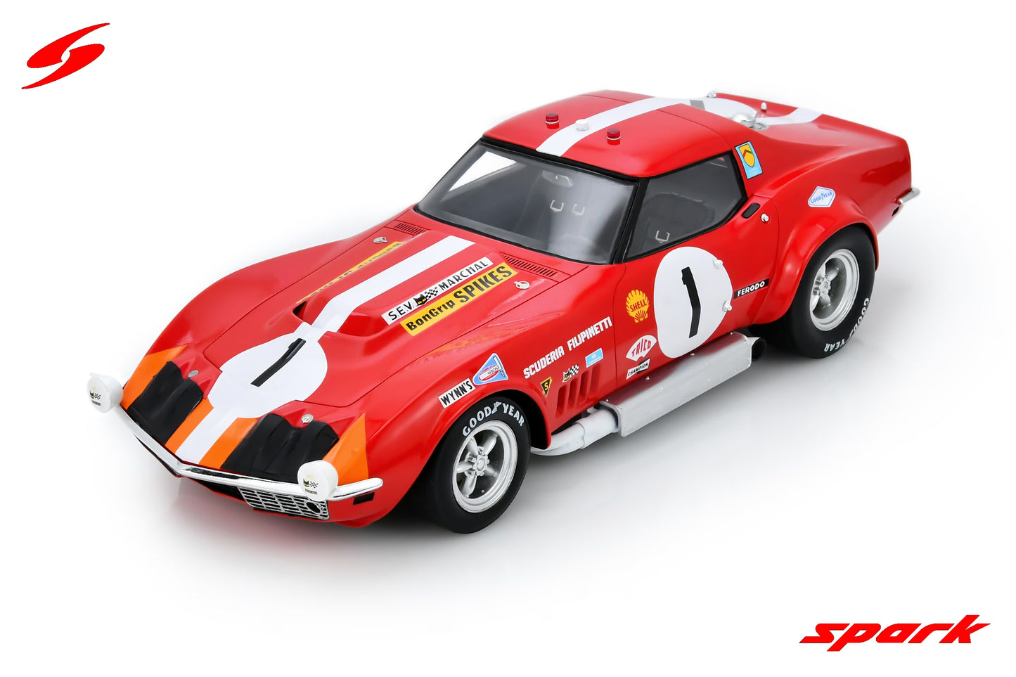 Spark Model Chevrolet Corvette C3 #1 1969 Le Mans 24hrs Red 1:18 WITH DISPLAY