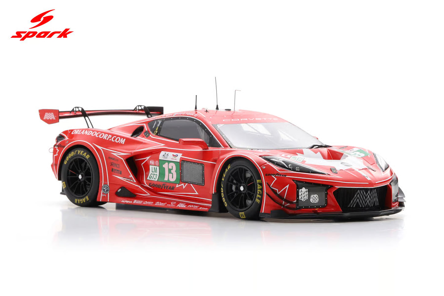 Spark Model Chevrolet Corvette C8 Z06 GT3.R #13 AWA Racing 2025 IMSA Le Mans 24hrs Red 1:18 WITH DISPLAY
