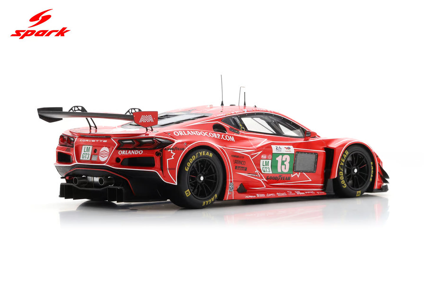 Spark Model Chevrolet Corvette C8 Z06 GT3.R #13 AWA Racing 2025 IMSA Le Mans 24hrs Red 1:18 WITH DISPLAY