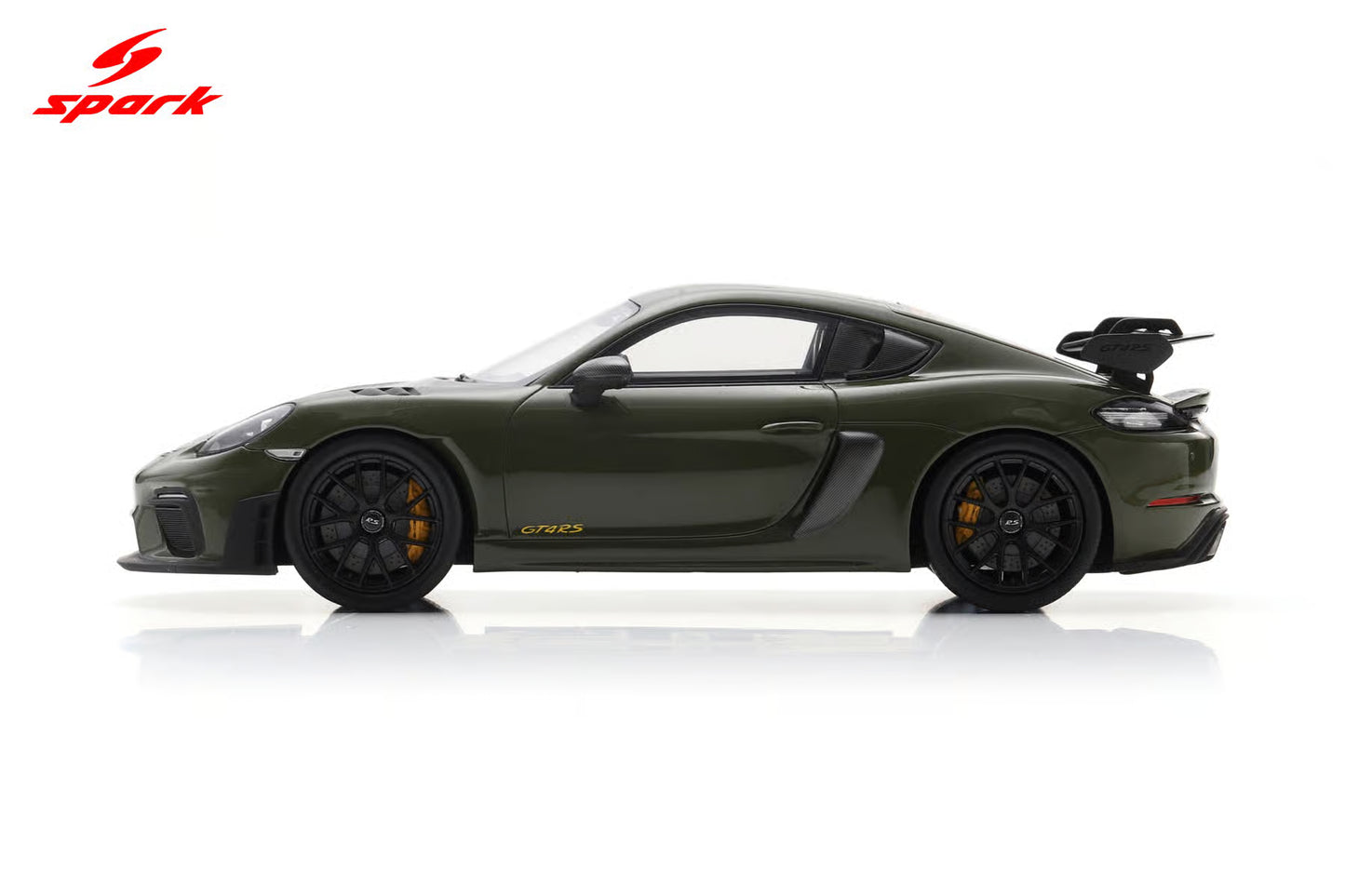 Spark-Model 2023 Porsche 718 Cayman GT4 RS w/ Weissach Package Nato Olive Green 1:18 WITH DISPLAY