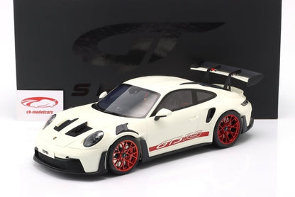 GT Spirit 2022 Porsche 911 992 GT3 RS White w/ Pyro Red Wheels & Deco 1:12
