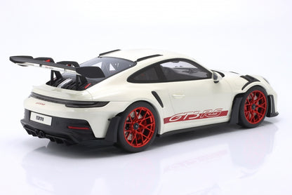 GT Spirit 2022 Porsche 911 992 GT3 RS White w/ Pyro Red Wheels & Deco 1:12
