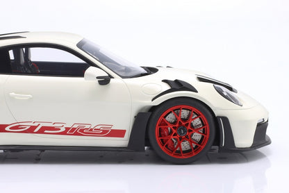 GT Spirit 2022 Porsche 911 992 GT3 RS White w/ Pyro Red Wheels & Deco 1:12
