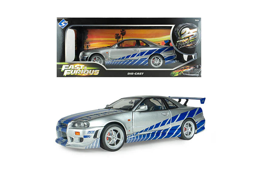 Solido 2001 Nissan Skyline GT-R (R34) Coupe "2 Fast 2 Furious" Silver & Blue 1:18