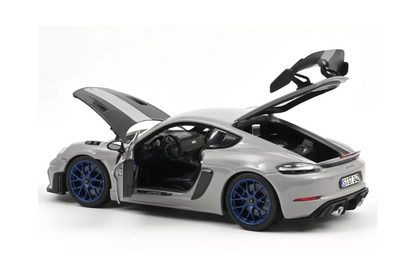 Norev 2023 Porsche 718 Cayman GT4 RS w/ Weissach Package Chalk w/ Blue Wheels 1:18
