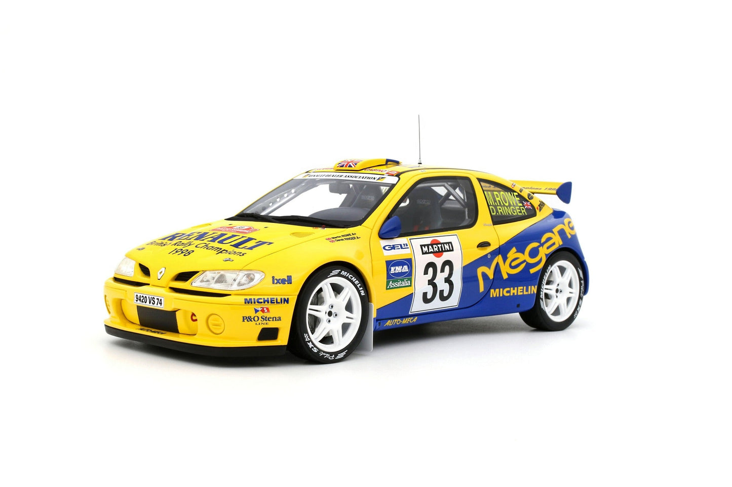 Otto Renault Megane Maxi #33 Rally San Remo 1998 Yellow & Blue 1:18