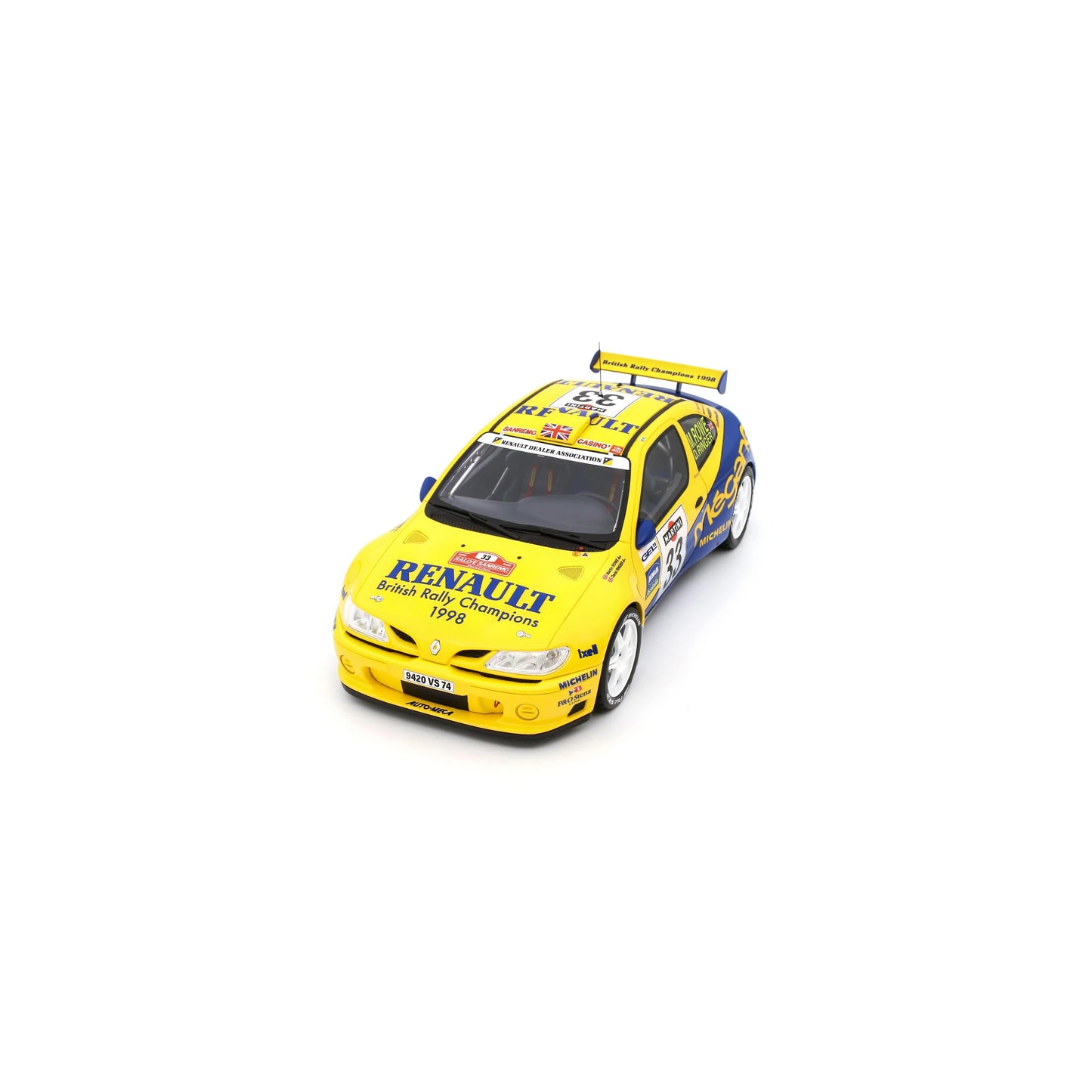 Otto Renault Megane Maxi #33 Rally San Remo 1998 Yellow & Blue 1:18