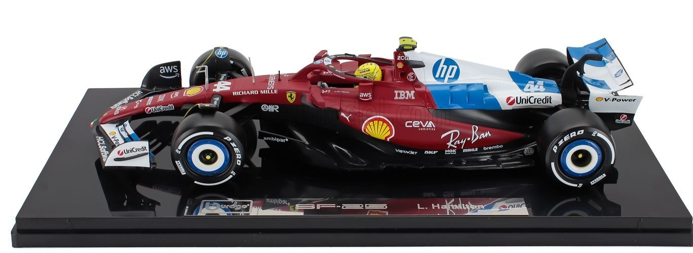 Bburago Ferrari F1 SF-25 Team Scuderia Ferrari HP #44 Miami GP 2025 (Hamilton) Red WITH CASE 1:18