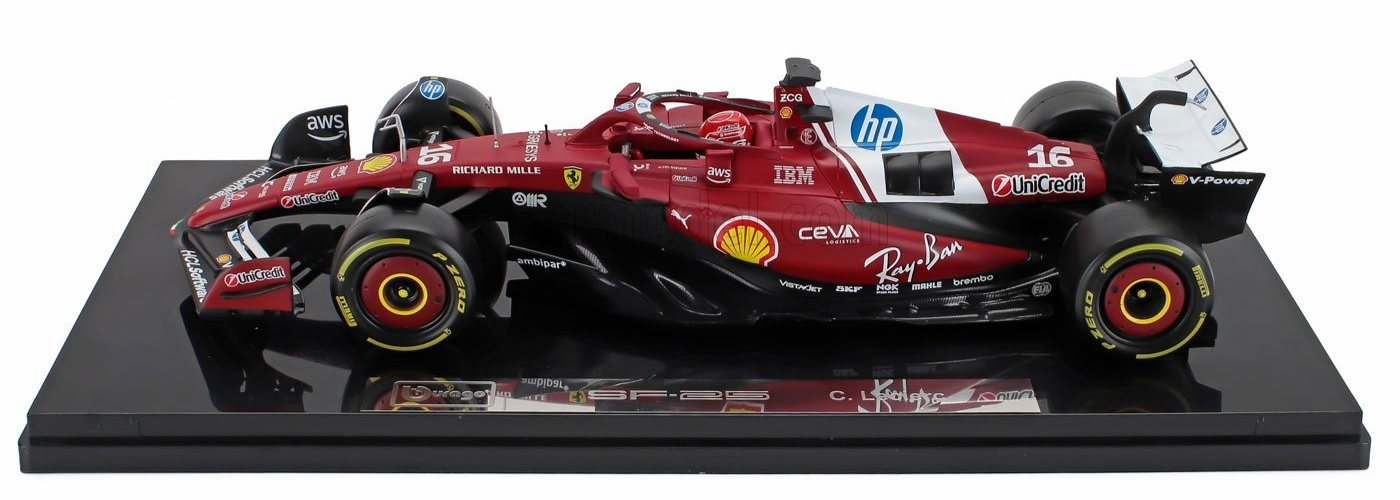 Bburago Ferrari F1 SF-25 Team Scuderia #16 (LeClerc) Season 2025 Red WITH CASE 1:18