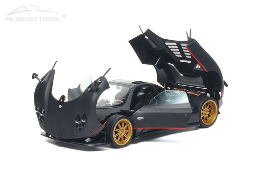Almost-Real 2005 Pagani Zonda F Matte Carbon Black w/ Red Stripe 1:18
