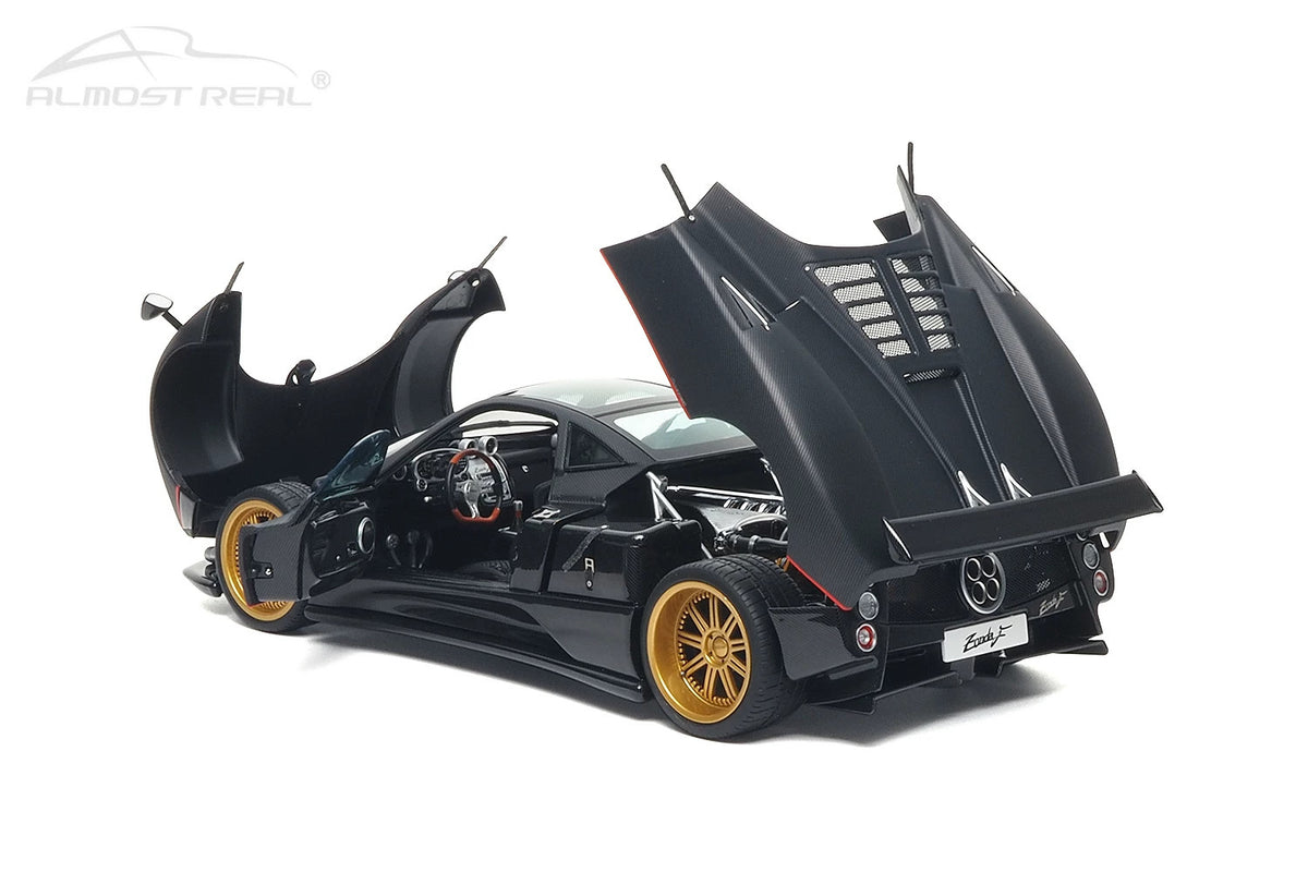 Almost-Real 2005 Pagani Zonda F Matte Carbon Black w/ Red Stripe 1:18