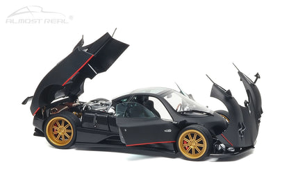 Almost-Real 2005 Pagani Zonda F Matte Carbon Black w/ Red Stripe 1:18