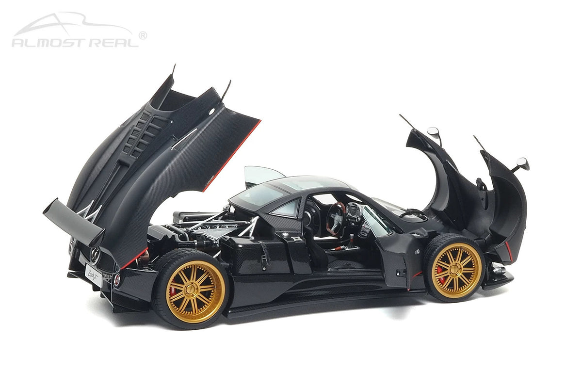 Almost-Real 2005 Pagani Zonda F Matte Carbon Black w/ Red Stripe 1:18