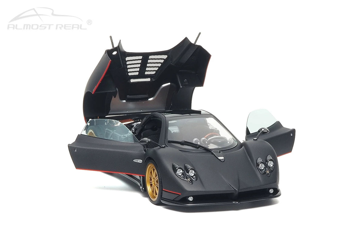 Almost-Real 2005 Pagani Zonda F Matte Carbon Black w/ Red Stripe 1:18