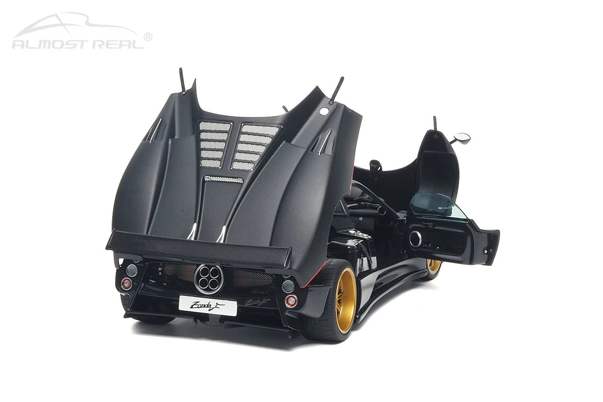 Almost-Real 2005 Pagani Zonda F Matte Carbon Black w/ Red Stripe 1:18