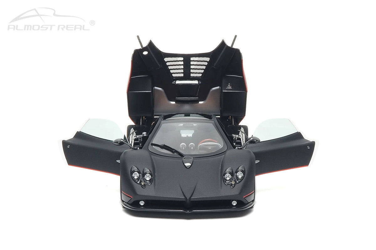 Almost-Real 2005 Pagani Zonda F Matte Carbon Black w/ Red Stripe 1:18