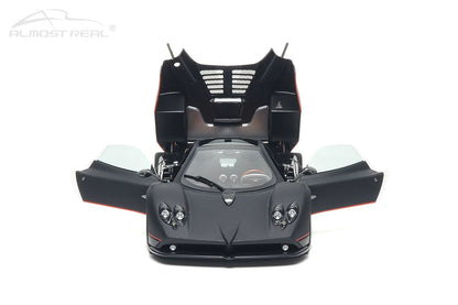 Almost-Real 2005 Pagani Zonda F Matte Carbon Black w/ Red Stripe 1:18