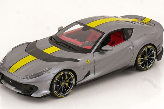 Bburago 2021 Ferrari 812 Competizione Grigio Coburn (Grey Metallic) w/ Yellow Stripe 1:18