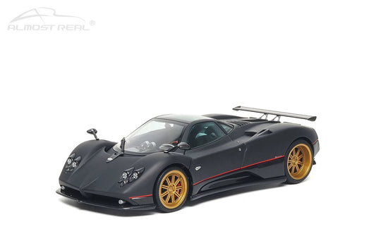 Almost-Real 2005 Pagani Zonda F Matte Carbon Black w/ Red Stripe 1:18