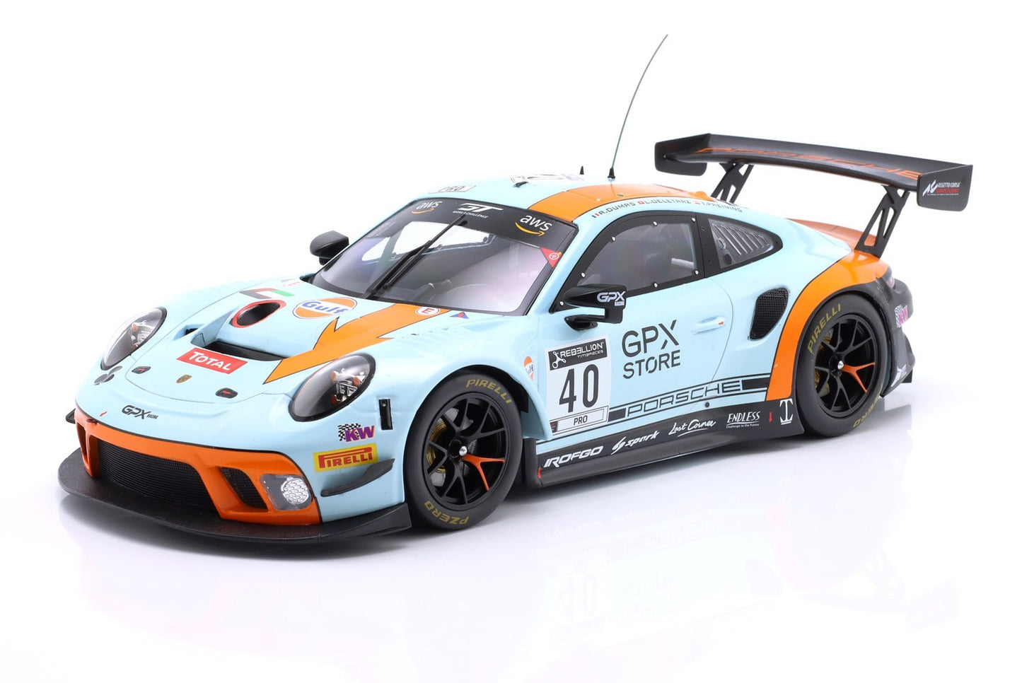 Ixo Porsche 911 991.2 GT3 R 4 Team Gulf Racing #40 GPX 24hrs SPA 2020 Blue 1:18