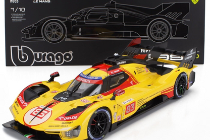 Bburago Ferrari 499P 3.0L Turbo V6 #83 Team Ferrari AF Corse 2025 24hr Le Mans - Yellow 1:18 WITH DISPLAY