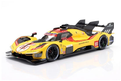 Bburago Ferrari 499P 3.0L Turbo V6 #83 Team Ferrari AF Corse 2025 24hr Le Mans - Yellow 1:18 WITH DISPLAY