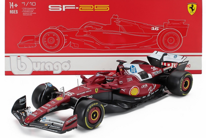 Bburago Ferrari F1 SF-25 Team Scuderia #16 (LeClerc) Season 2025 Red WITH CASE 1:18