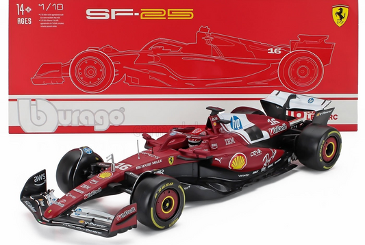 Bburago Ferrari F1 SF-25 Team Scuderia #16 (LeClerc) Season 2025 Red WITH CASE 1:18