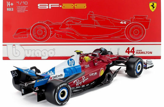 Bburago Ferrari F1 SF-25 Team Scuderia Ferrari HP #44 Miami GP 2025 (Hamilton) Red WITH CASE 1:18