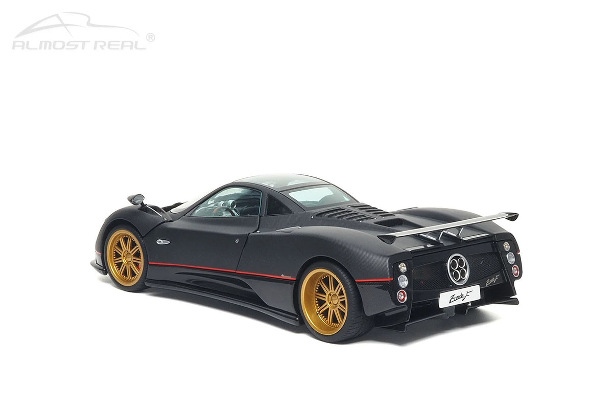 Almost-Real 2005 Pagani Zonda F Matte Carbon Black w/ Red Stripe 1:18