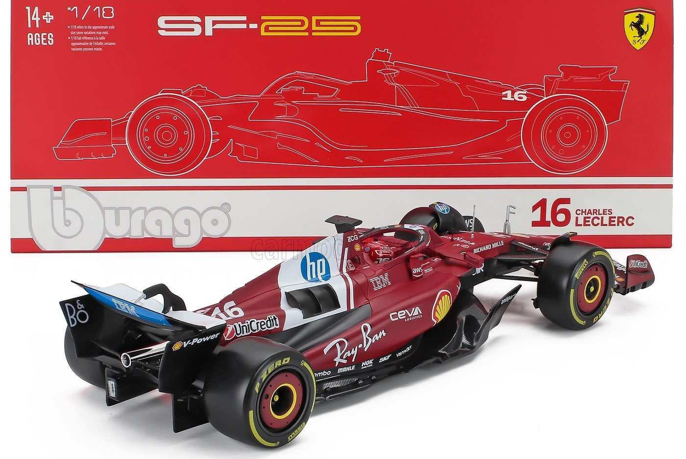 Bburago Ferrari F1 SF-25 Team Scuderia #16 (LeClerc) Season 2025 Red WITH CASE 1:18