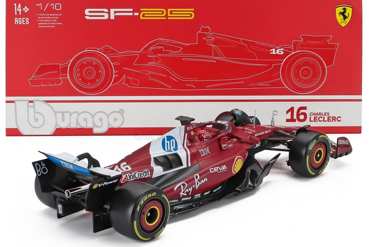 Bburago Ferrari F1 SF-25 Team Scuderia #16 (LeClerc) Season 2025 Red WITH CASE 1:18
