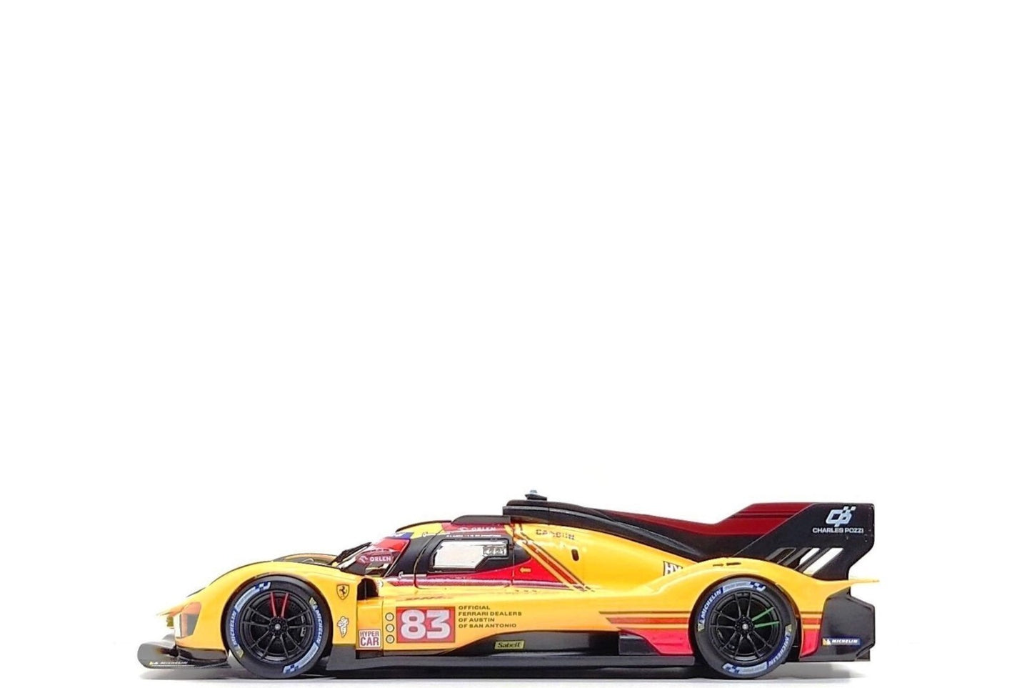 Bburago Ferrari 499P 3.0L Turbo V6 No 83 Team Ferrari AF Corse 4th WEC Qatar 2024 - Yellow 1:18