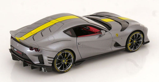 Bburago 2021 Ferrari 812 Competizione Grigio Coburn (Grey Metallic) w/ Yellow Stripe 1:18