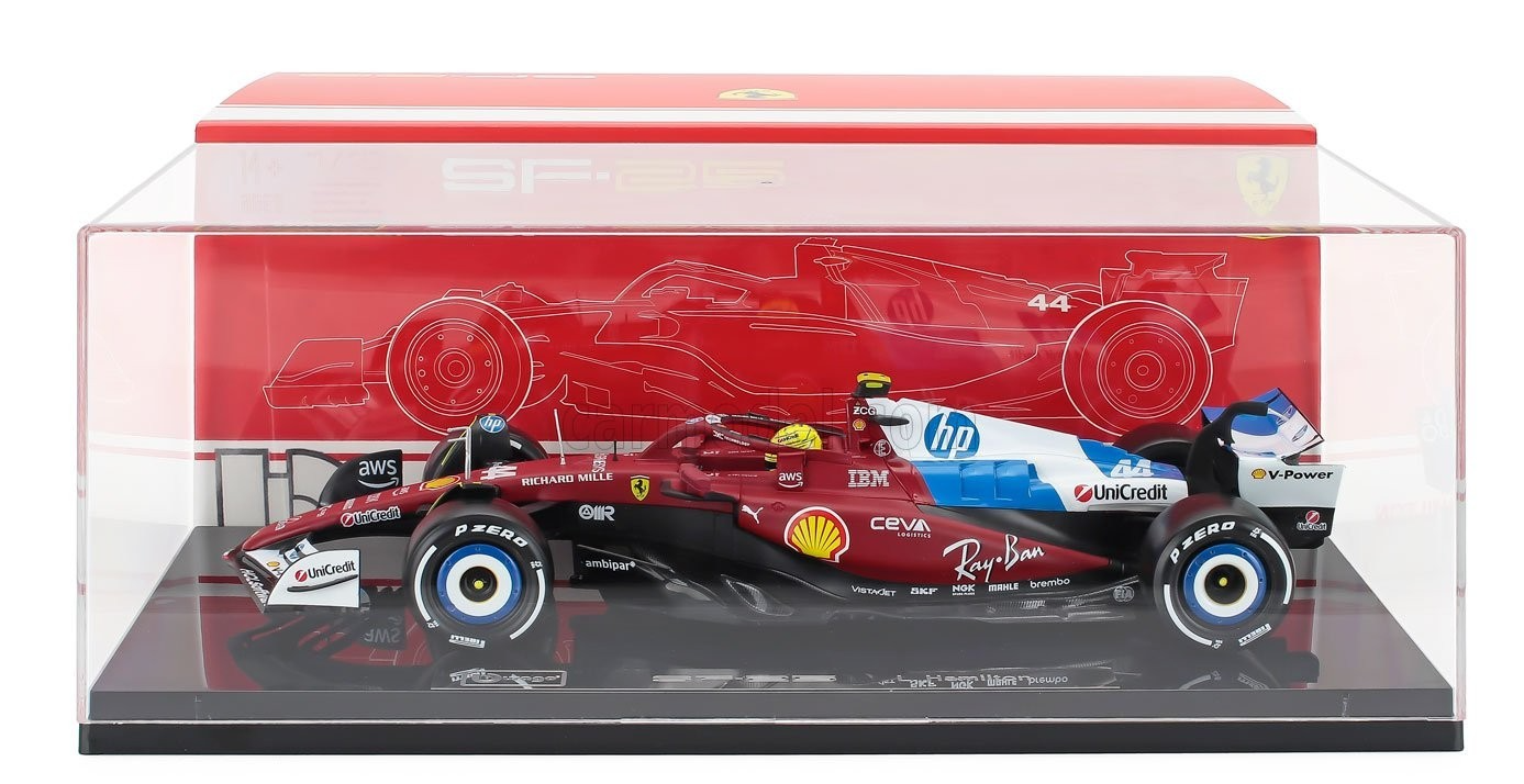Bburago Ferrari F1 SF-25 Team Scuderia Ferrari HP #44 Miami GP 2025 (Hamilton) Red WITH CASE 1:18