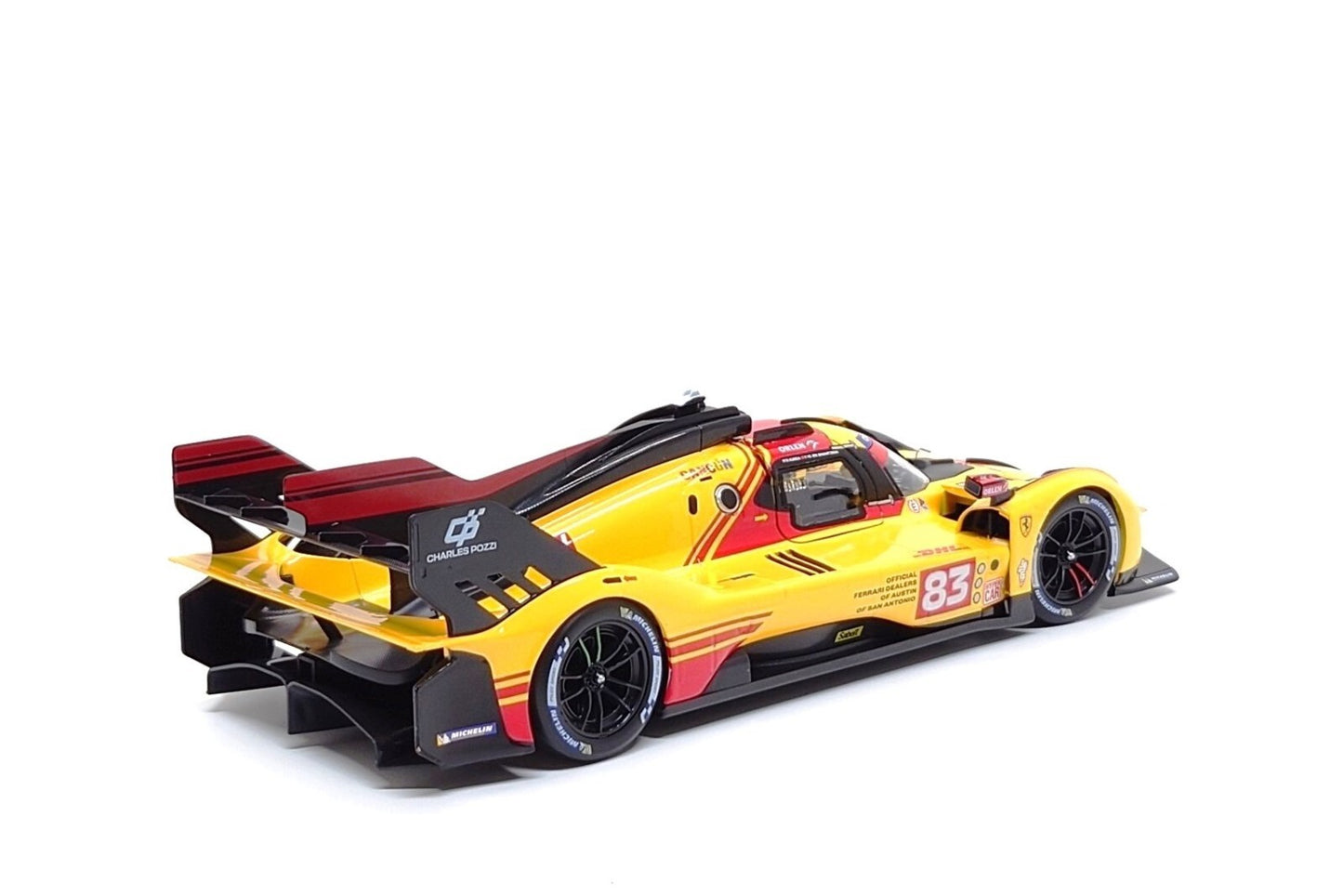 Bburago Ferrari 499P 3.0L Turbo V6 No 83 Team Ferrari AF Corse 4th WEC Qatar 2024 - Yellow 1:18
