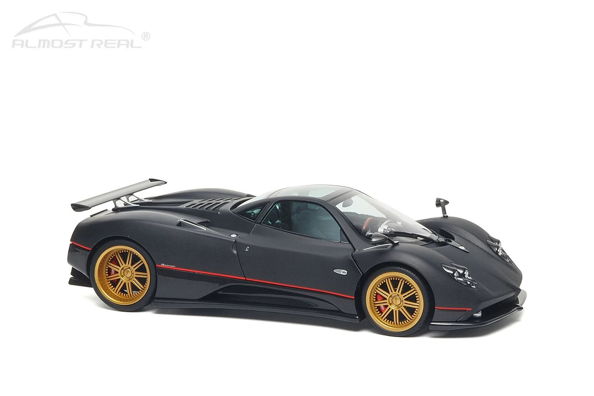 Almost-Real 2005 Pagani Zonda F Matte Carbon Black w/ Red Stripe 1:18