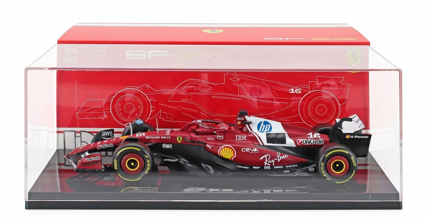 Bburago Ferrari F1 SF-25 Team Scuderia #16 (LeClerc) Season 2025 Red WITH CASE 1:18